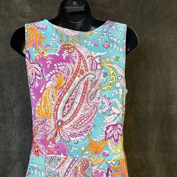 RALPH LAUREN Hawaiian Dress P/P Fit Flare  Paisley Jersey Summer  Stretch - Picture 9 of 12